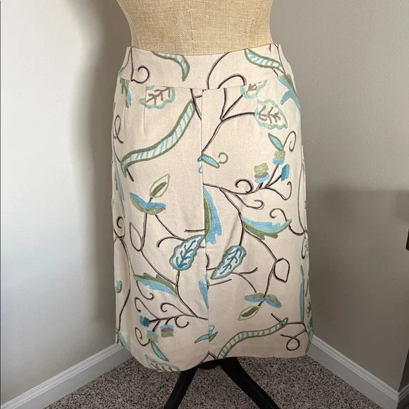 LOFT Cream Skirt with Blue and Green Embroidery - Picture 3 of 4